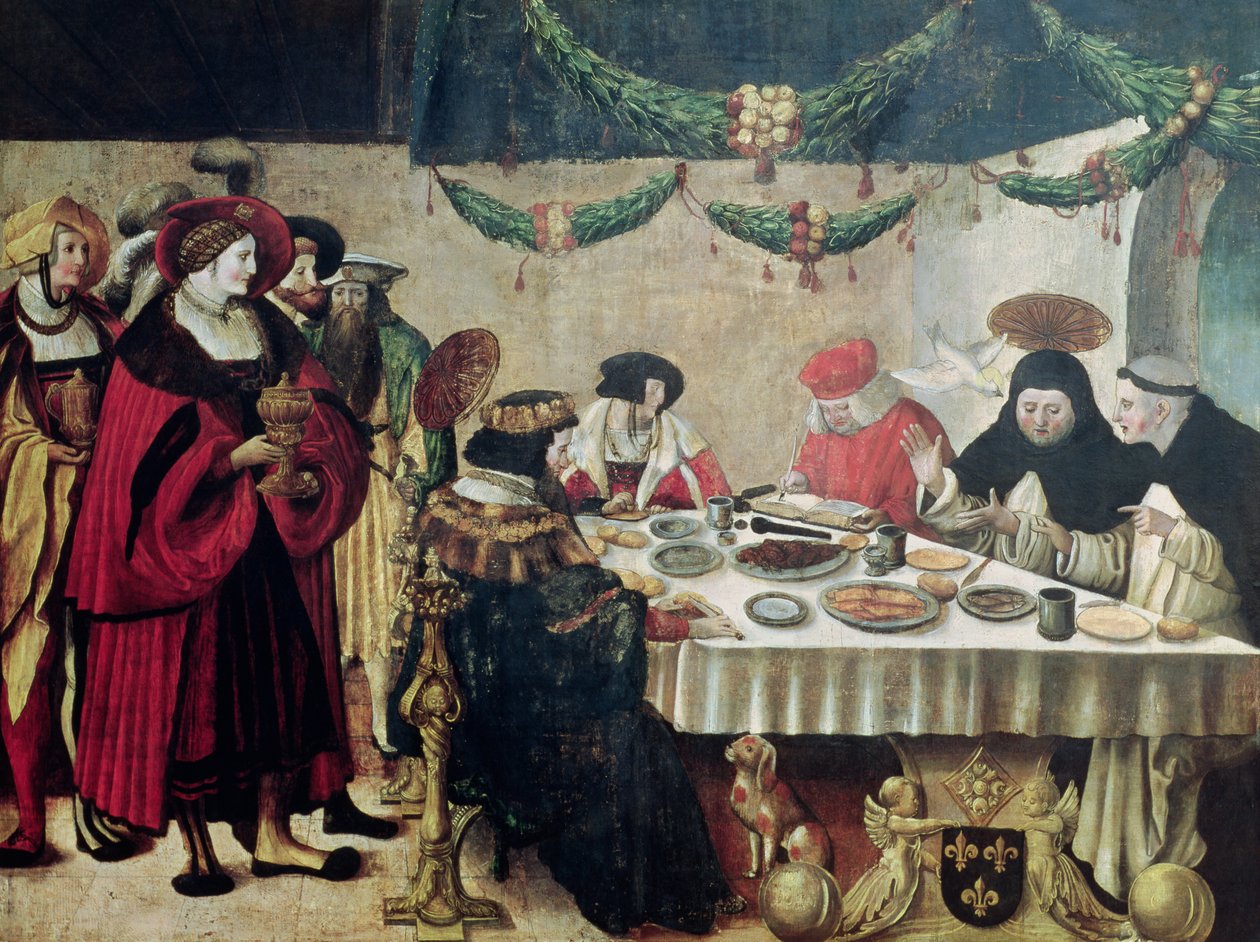 Aquinói Szent Tamás (1214-74) és IX. Lajos (1215-70) (tempera a táblán) alkotó: Niklaus Manuel