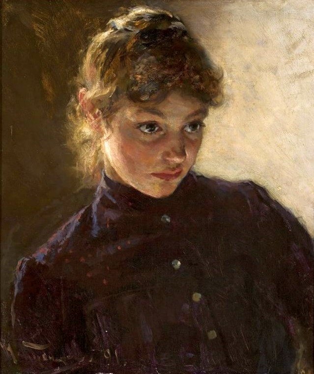 Egy fiatal lány portréja. alkotó: Nikolai Dmitrievich Kuznetsov