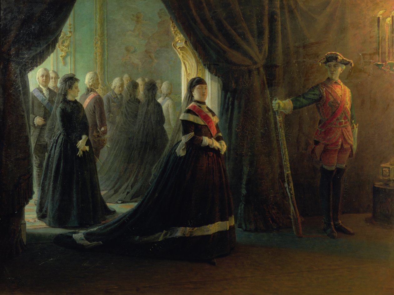 II. Katalin (1729-96) Erzsébet cárnő (1709-61) koporsójánál, 1874 alkotó: Nikolai Nikolajevitch Gay