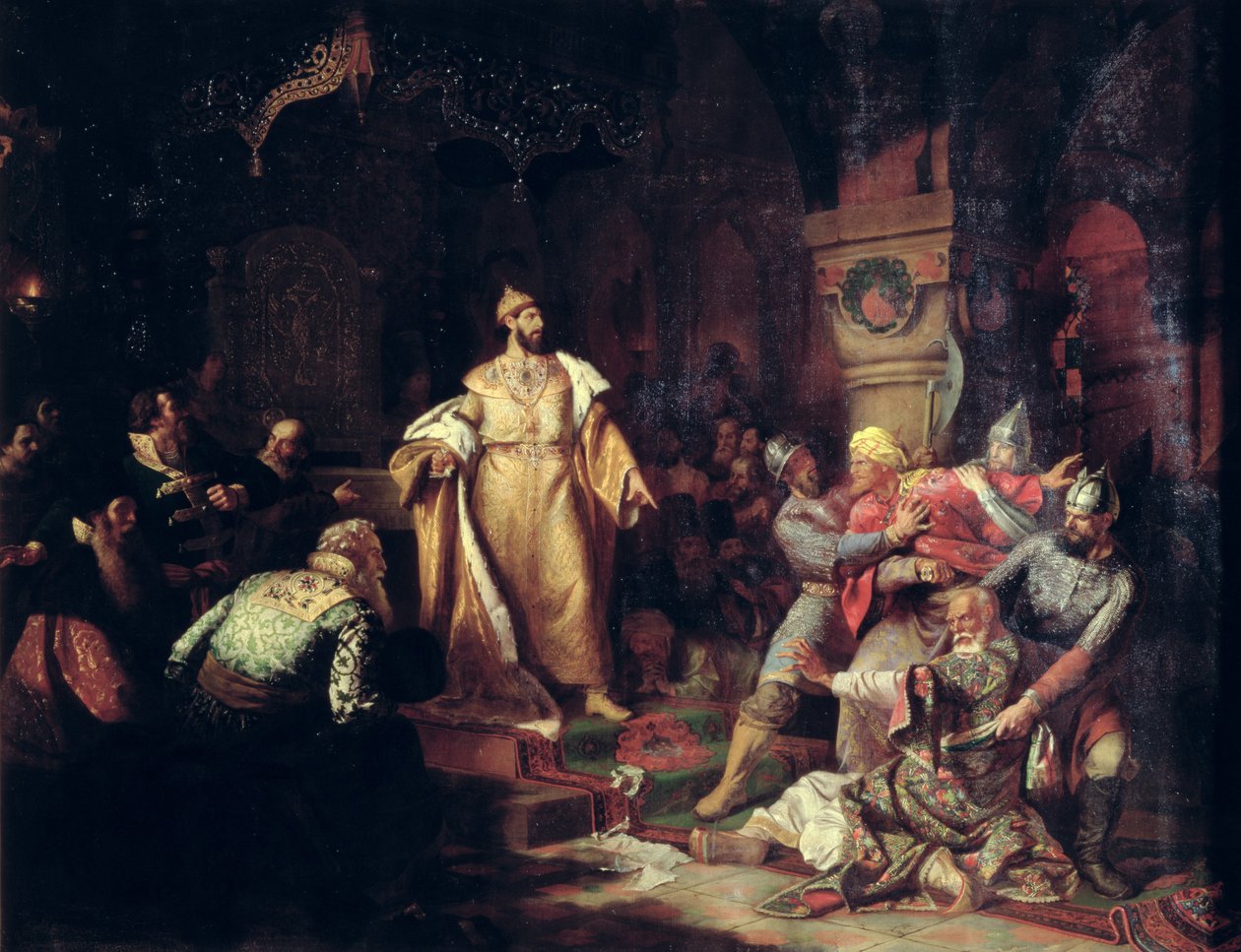 III. Iván cár (1440-1505) Tatár kán oklevelének megtépése, 1862 alkotó: Nikolai Semenovich Shustov
