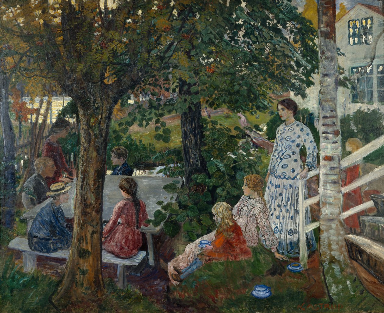 Születésnap a kertben alkotó: Nikolai Astrup