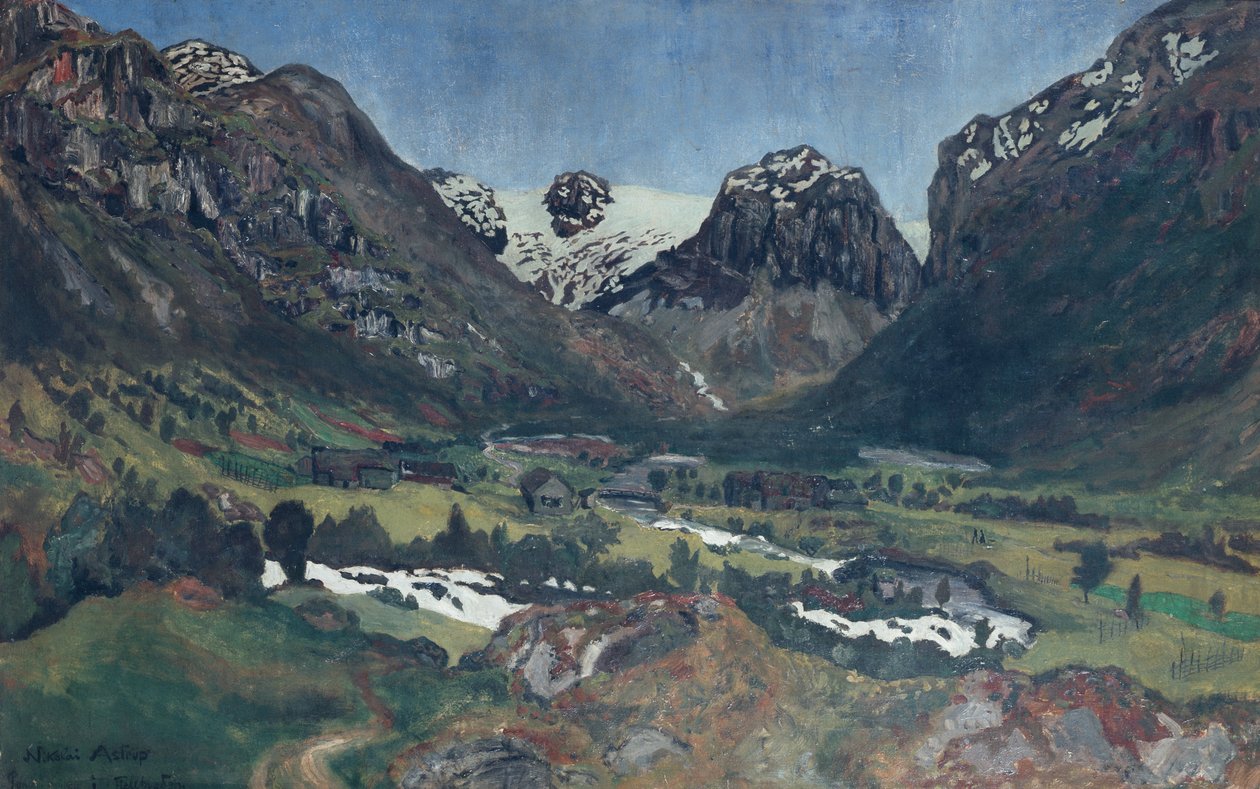 Június éjszaka a hegyi faluban alkotó: Nikolai Astrup