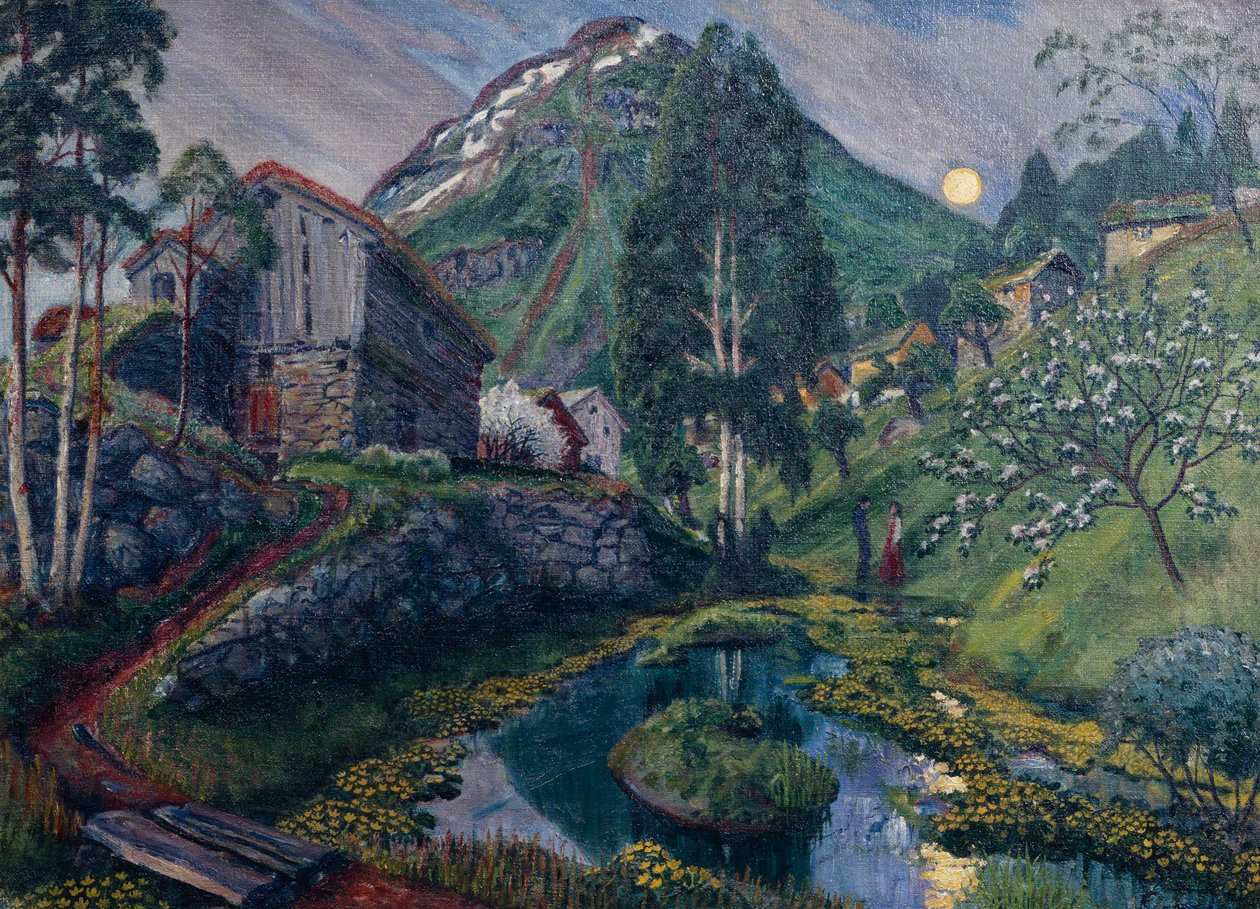 Holdfény a Dvergs-völgyben, kb 1915 (festmény) alkotó: Nikolai Astrup