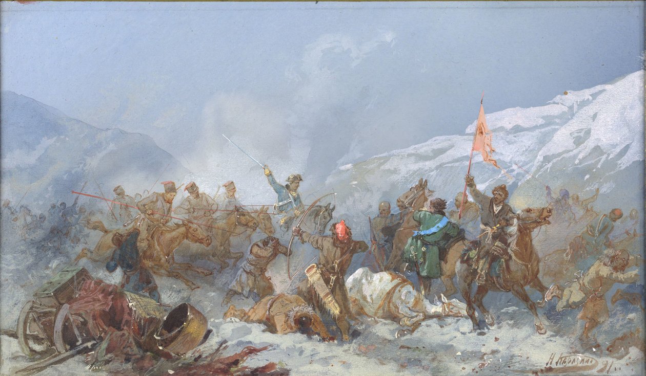 Harc Pugacsov csapataival, 1891. alkotó: Nikolai Nikolayevich Karasin