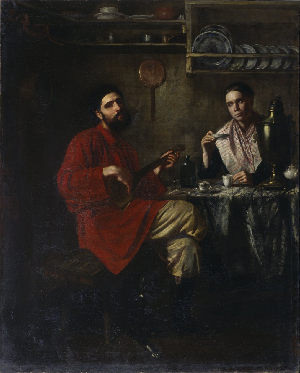 A paraszti élet otthonos jelenete, 1855 alkotó: Nikolai Vasilyevich Nevrev