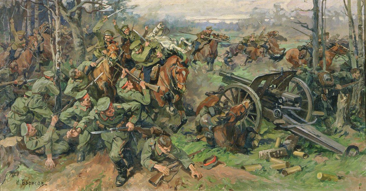 Az orosz lovasság támadása a német tüzérség ellen 1915-ben alkotó: Nikolay Yakovlevich Borisov