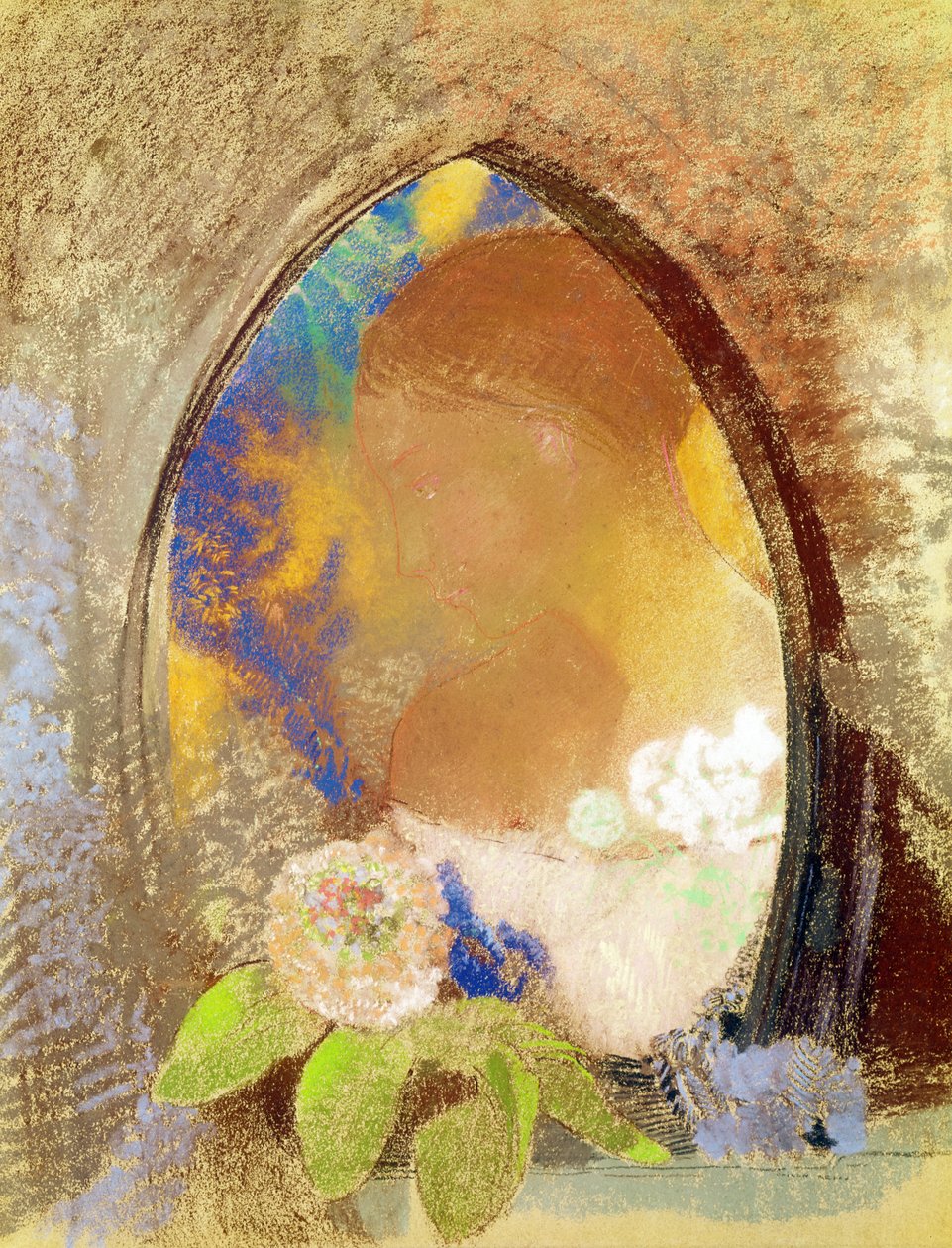 Portré virágokkal (pasztell, papír) alkotó: Odilon Redon