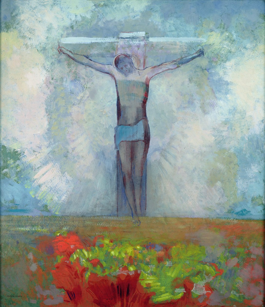 A keresztre feszítés, 1910 körül (olaj a kártyán) alkotó: Odilon Redon