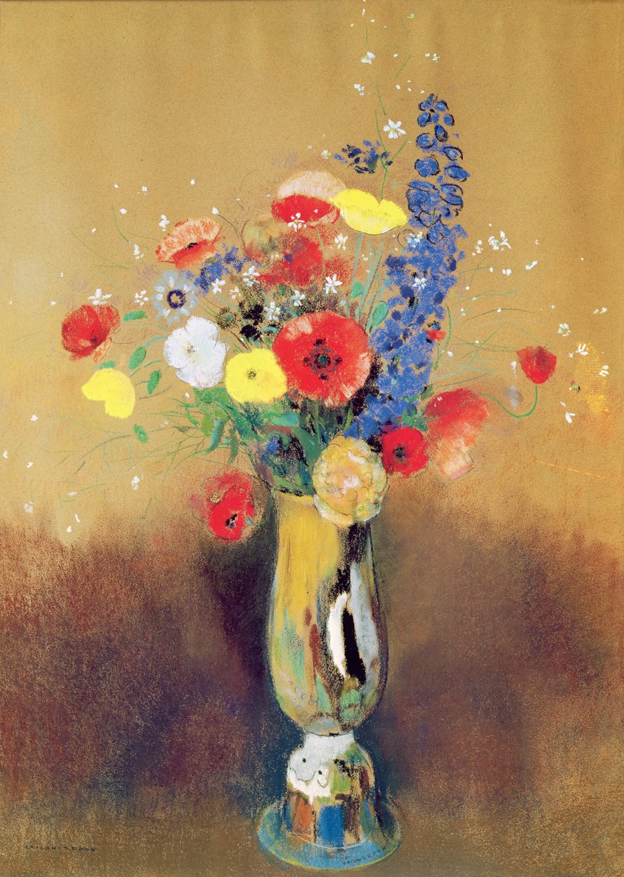 Vadvirágok hosszúnyakú vázában, 1912 körül (pasztell, papír) alkotó: Odilon Redon