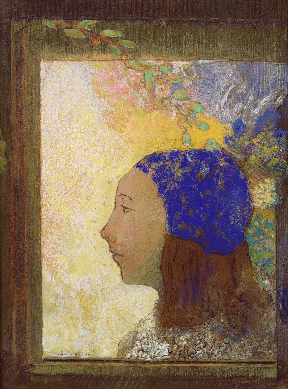 Fiatal lány kék főkötőben, 1890 után (pasztell, papír) alkotó: Odilon Redon