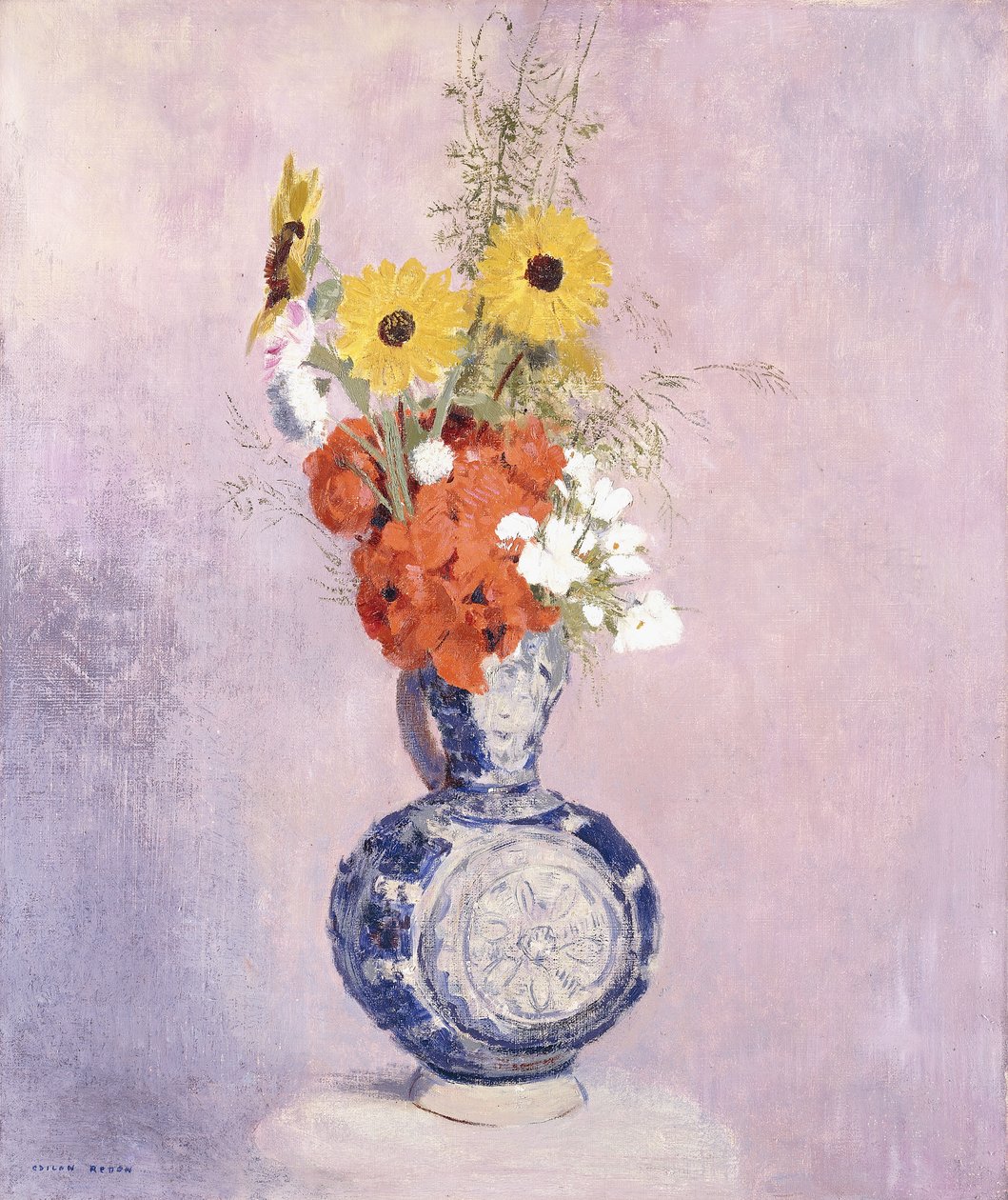 Virágcsokor kék vázában, alkotó: Odilon Redon