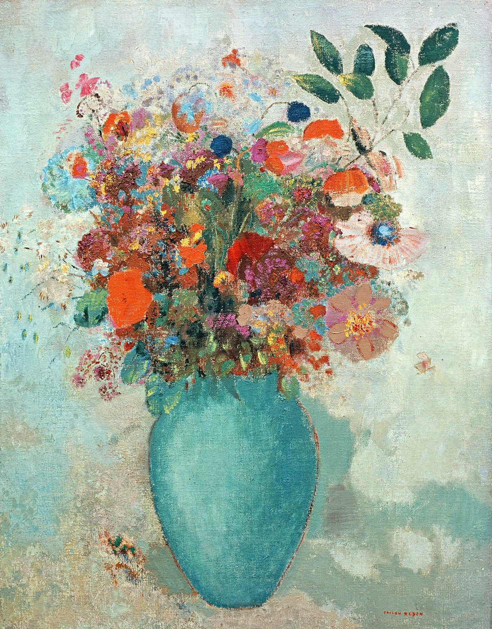 Virágok türkizkék vázában, 1912 körül alkotó: Odilon Redon