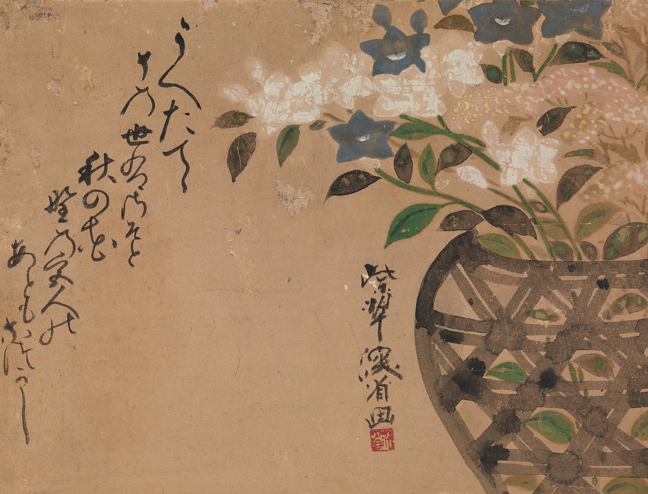 Harangvirágok kosárban, 18. század. alkotó: Ogata Kenzan