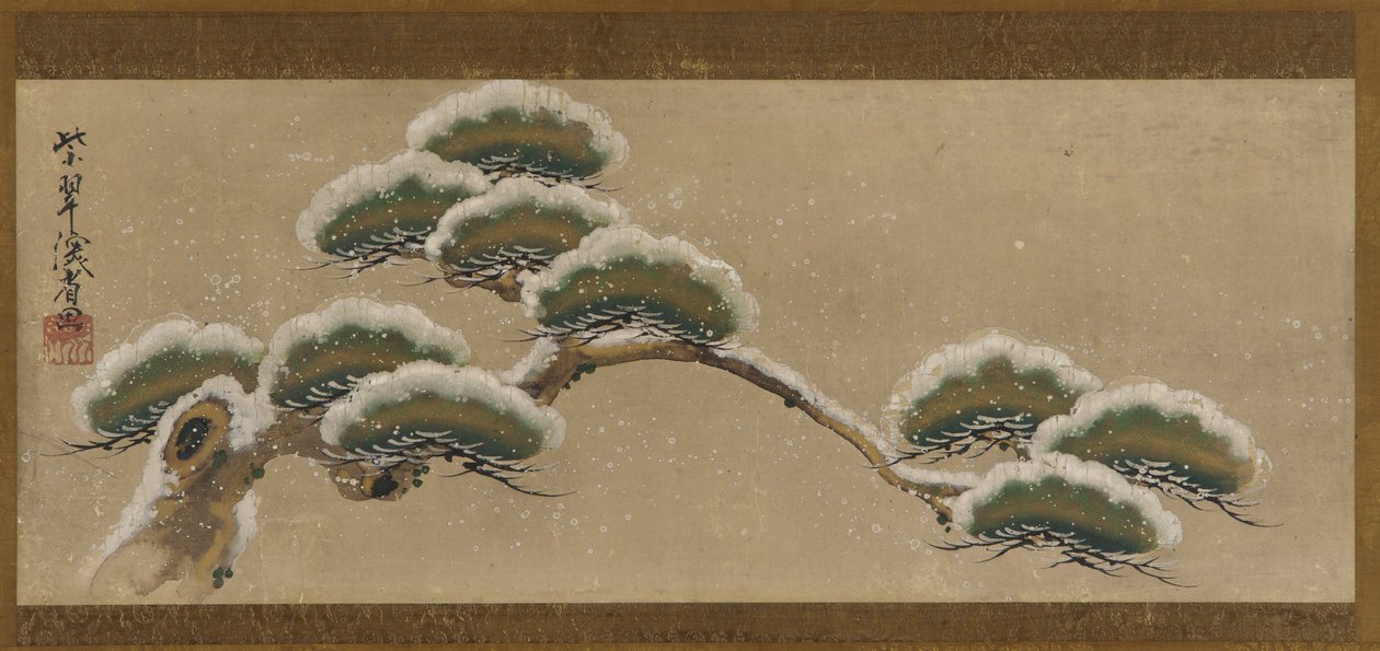 Hóval terhelt fenyőágak, Edo-korszak, 18. század. alkotó: Ogata Kenzan