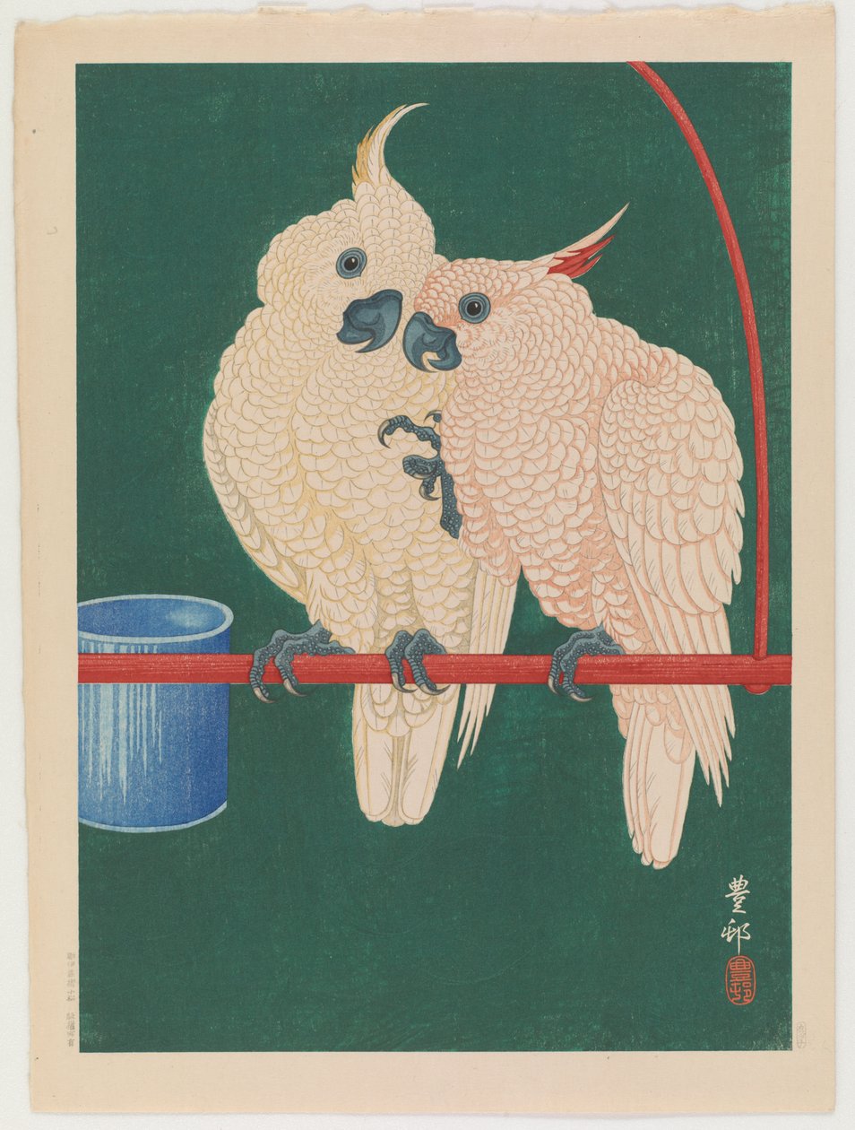Pár fehér kakadu, 1930 körül (színes fanyomat) alkotó: Ohara Koson