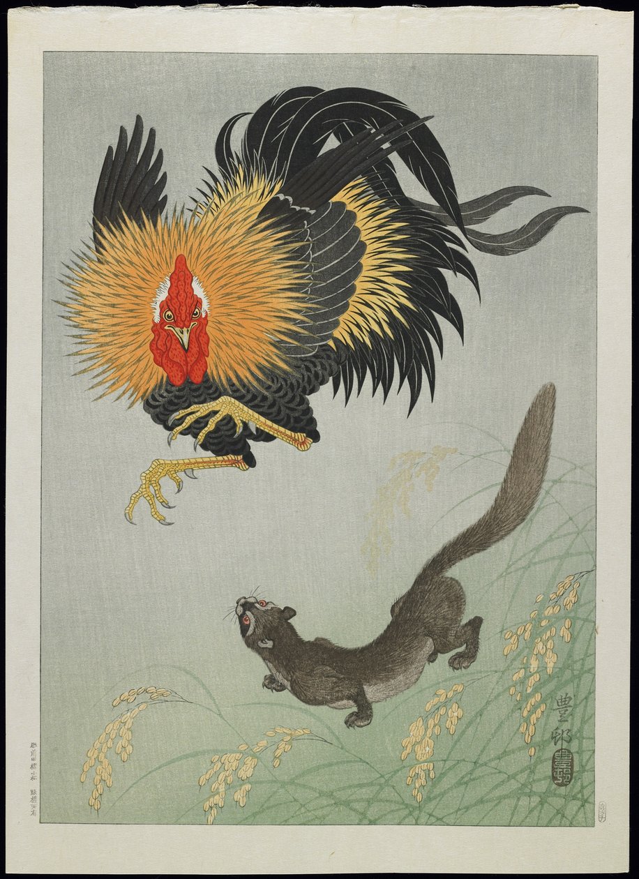 Kakas és menyét, 1930-as évek alkotó: Ohara Koson