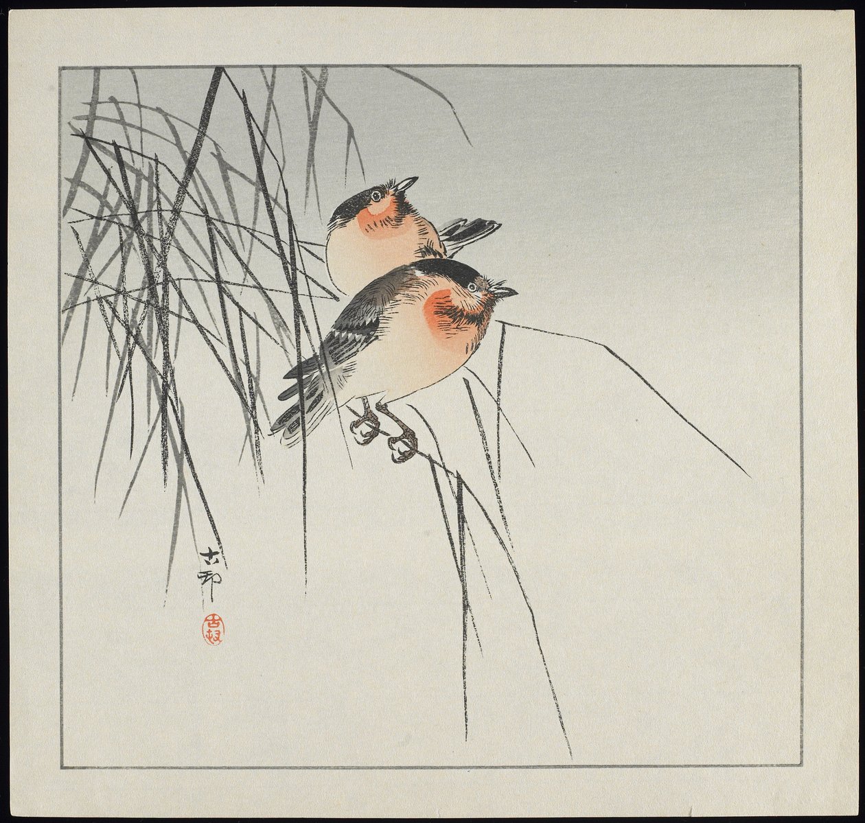 Két madár a nádszálon, 1912 előtt alkotó: Ohara Koson