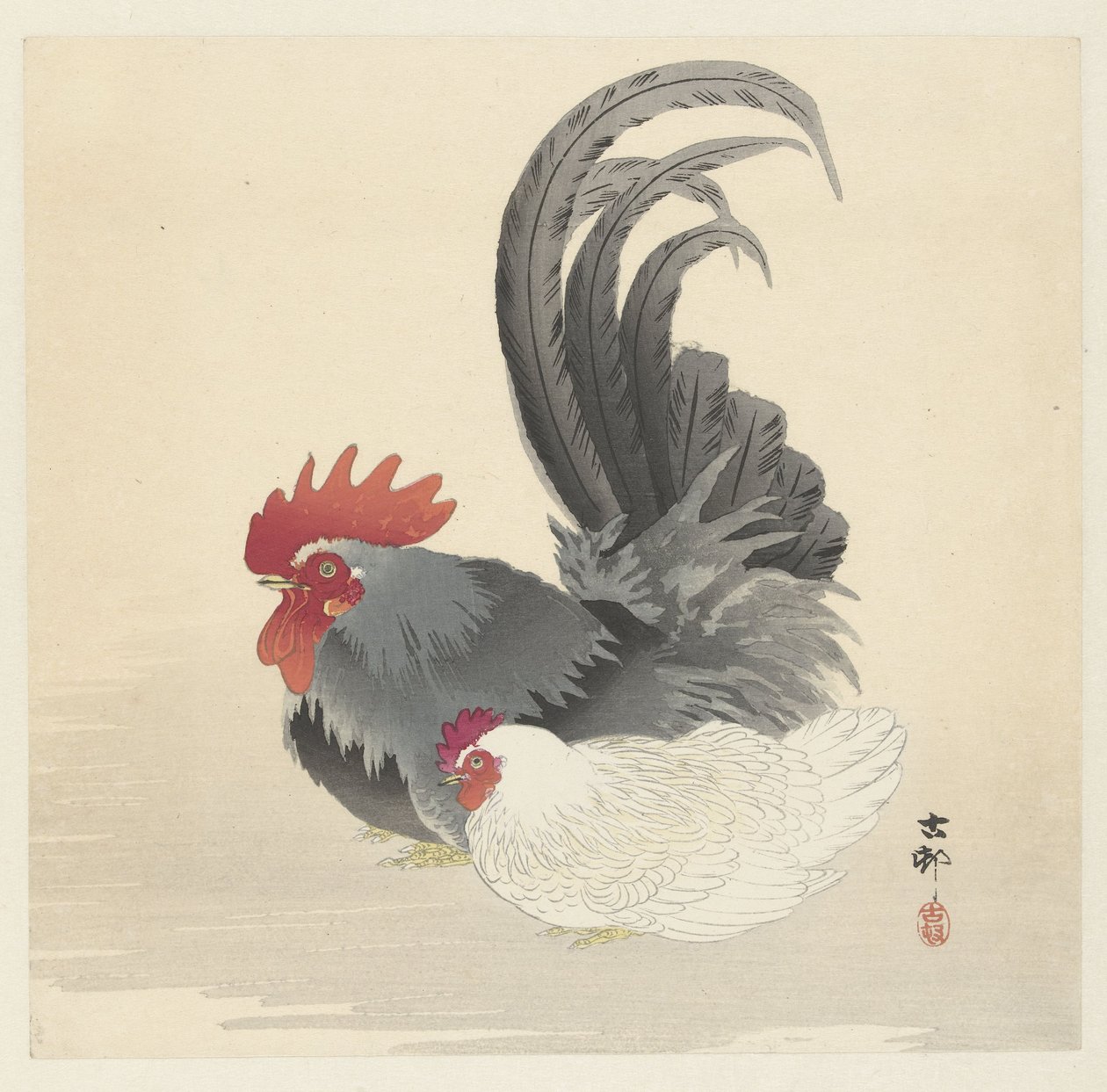 Csirke és kakas alkotó: Ohara Koson
