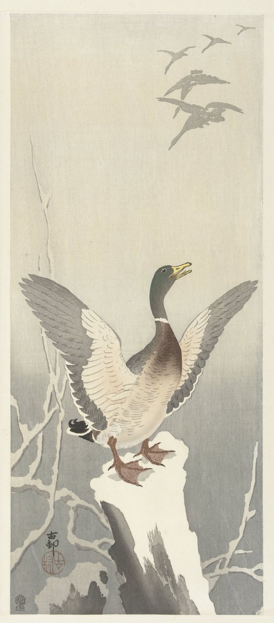 Kacsa a havas csonkon alkotó: Ohara Koson