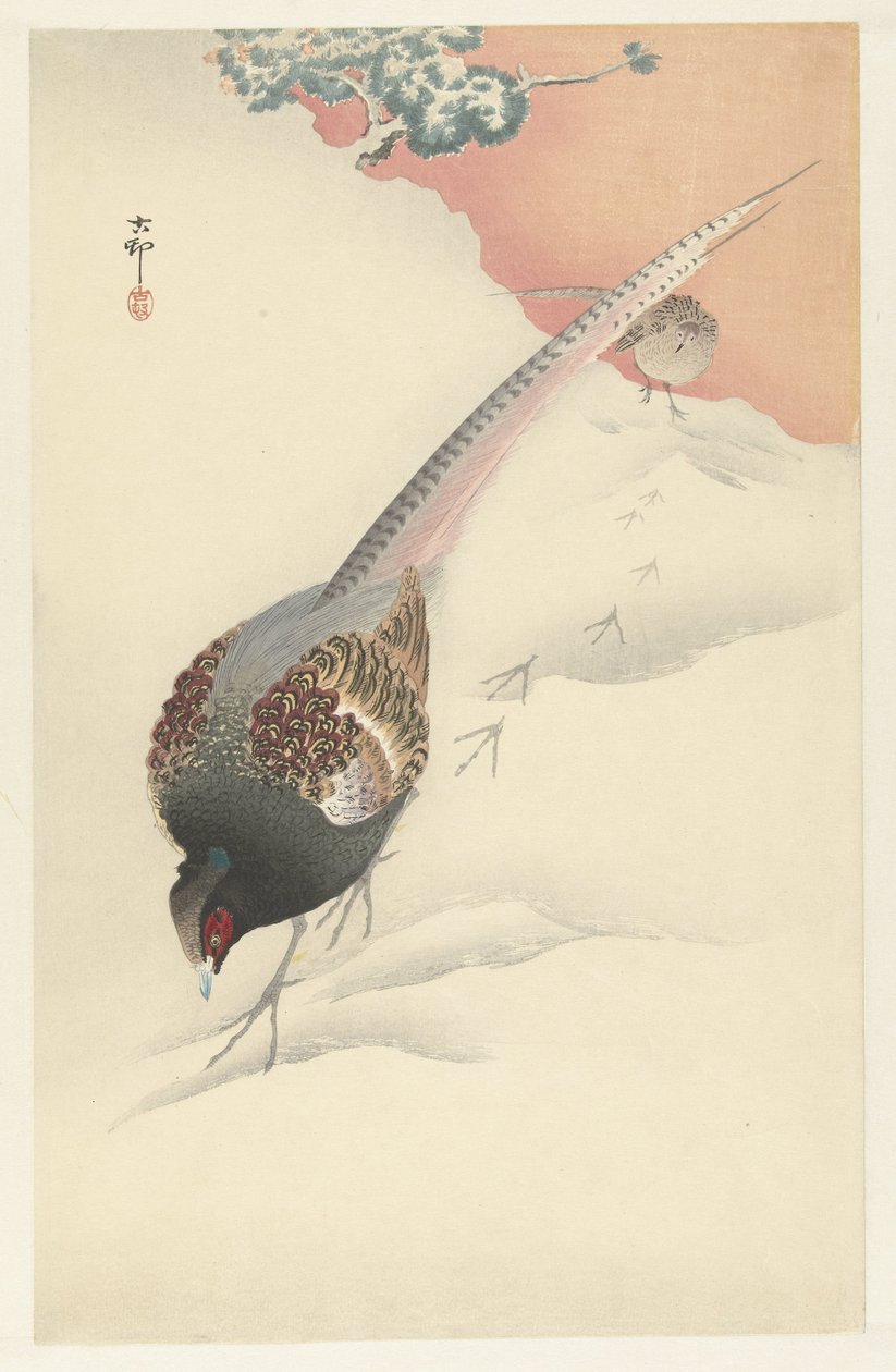 Fácánnyáj a hóban alkotó: Ohara Koson