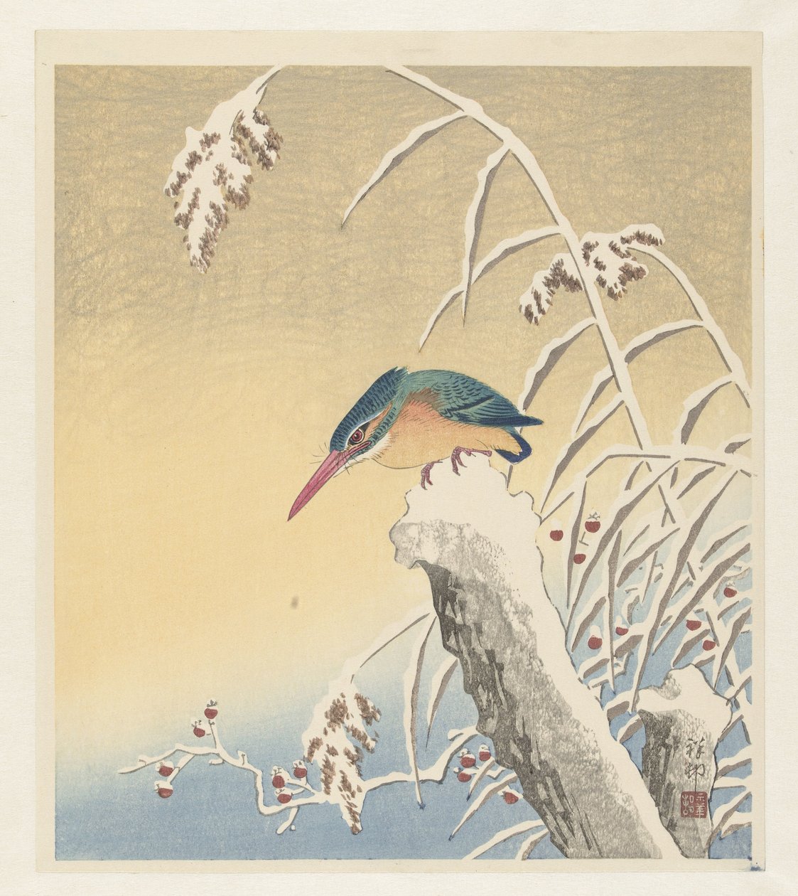 Jégmadár a hóban alkotó: Ohara Koson