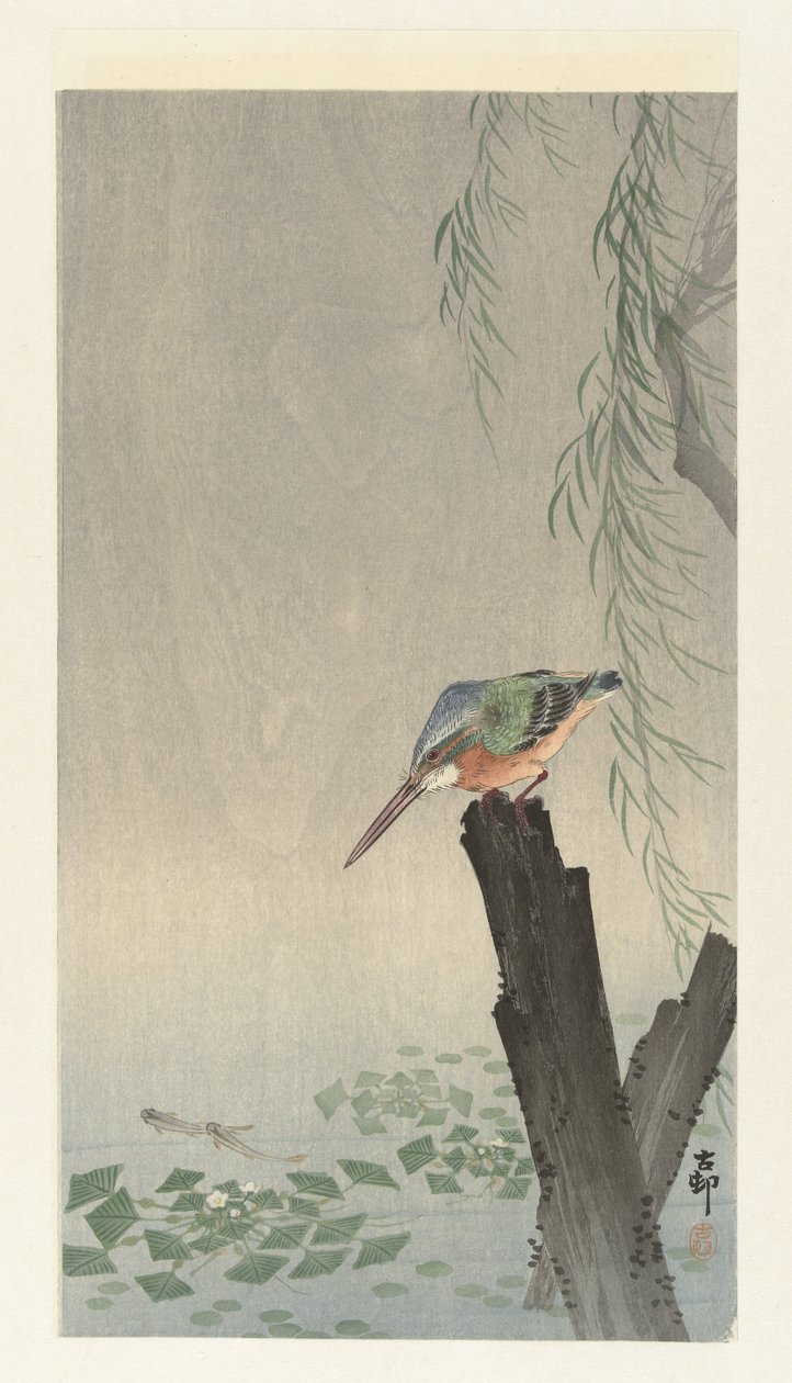 Jégmadár a fatönkön alkotó: Ohara Koson