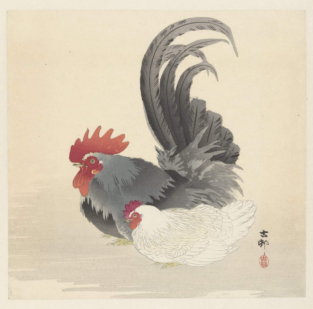 Csirke és kakas alkotó: Ohara Koson