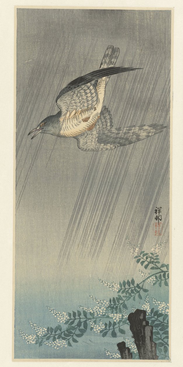 Kakukk a viharban alkotó: Ohara Koson