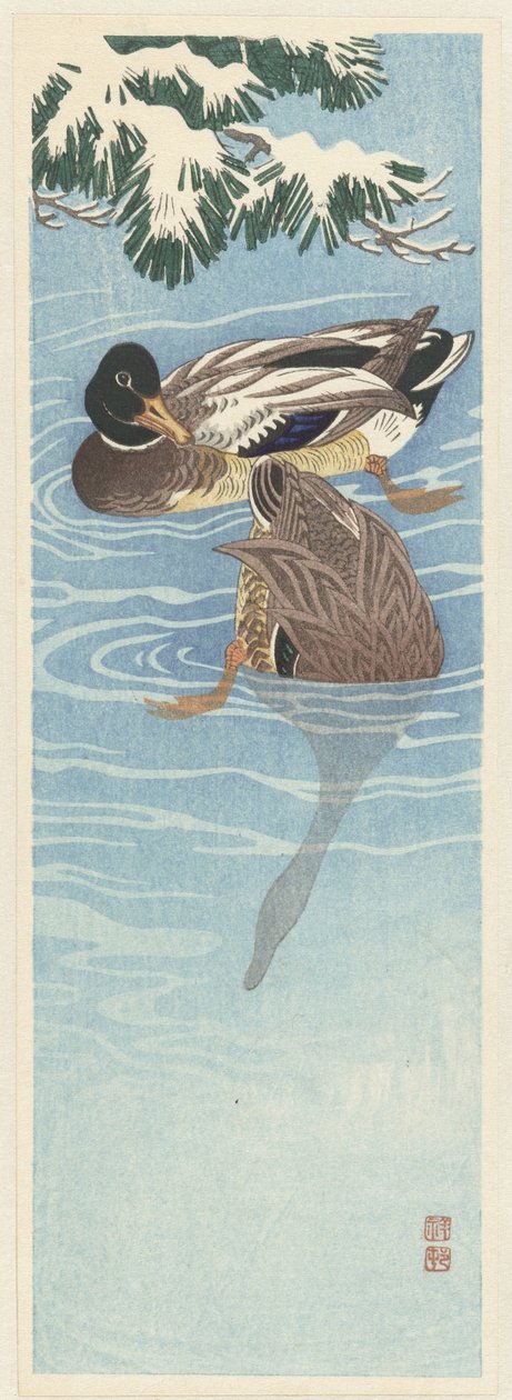Pár tőkés réce a vízben alkotó: Ohara Koson