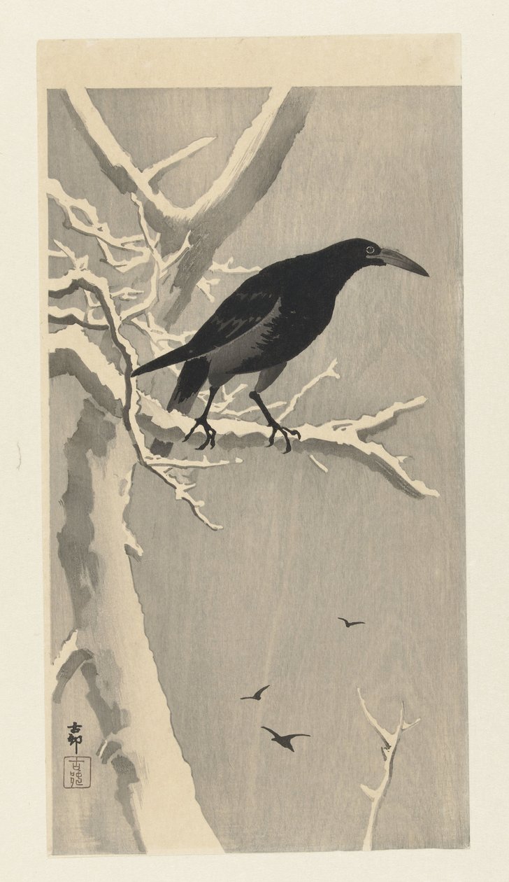 Varjú a havas fa ágán. alkotó: Ohara Koson