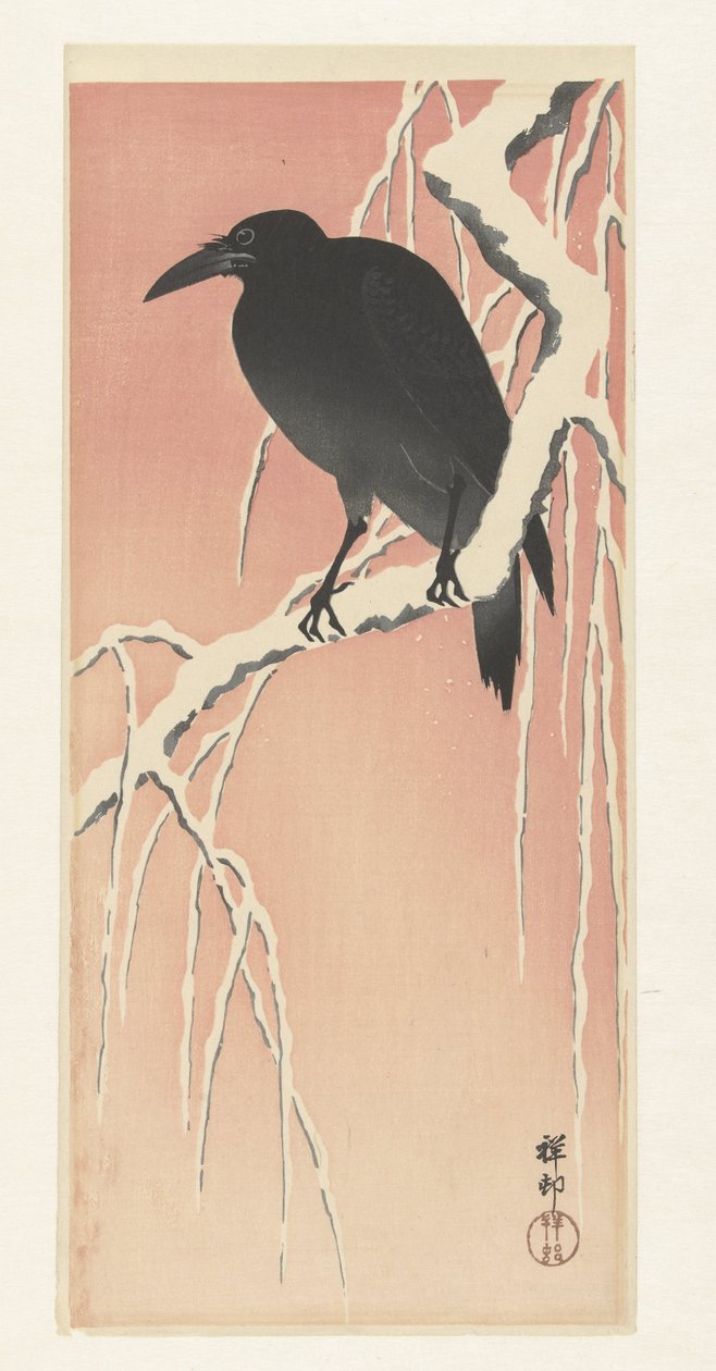 Varjú a havas ágon. alkotó: Ohara Koson