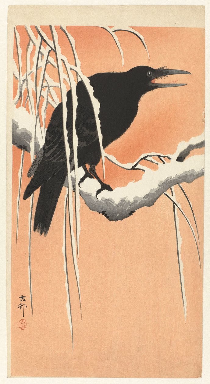 Varjú a havas ágon alkotó: Ohara Koson