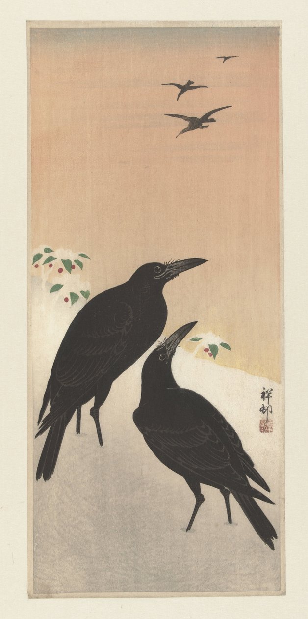 Varjak a hóban alkotó: Ohara Koson