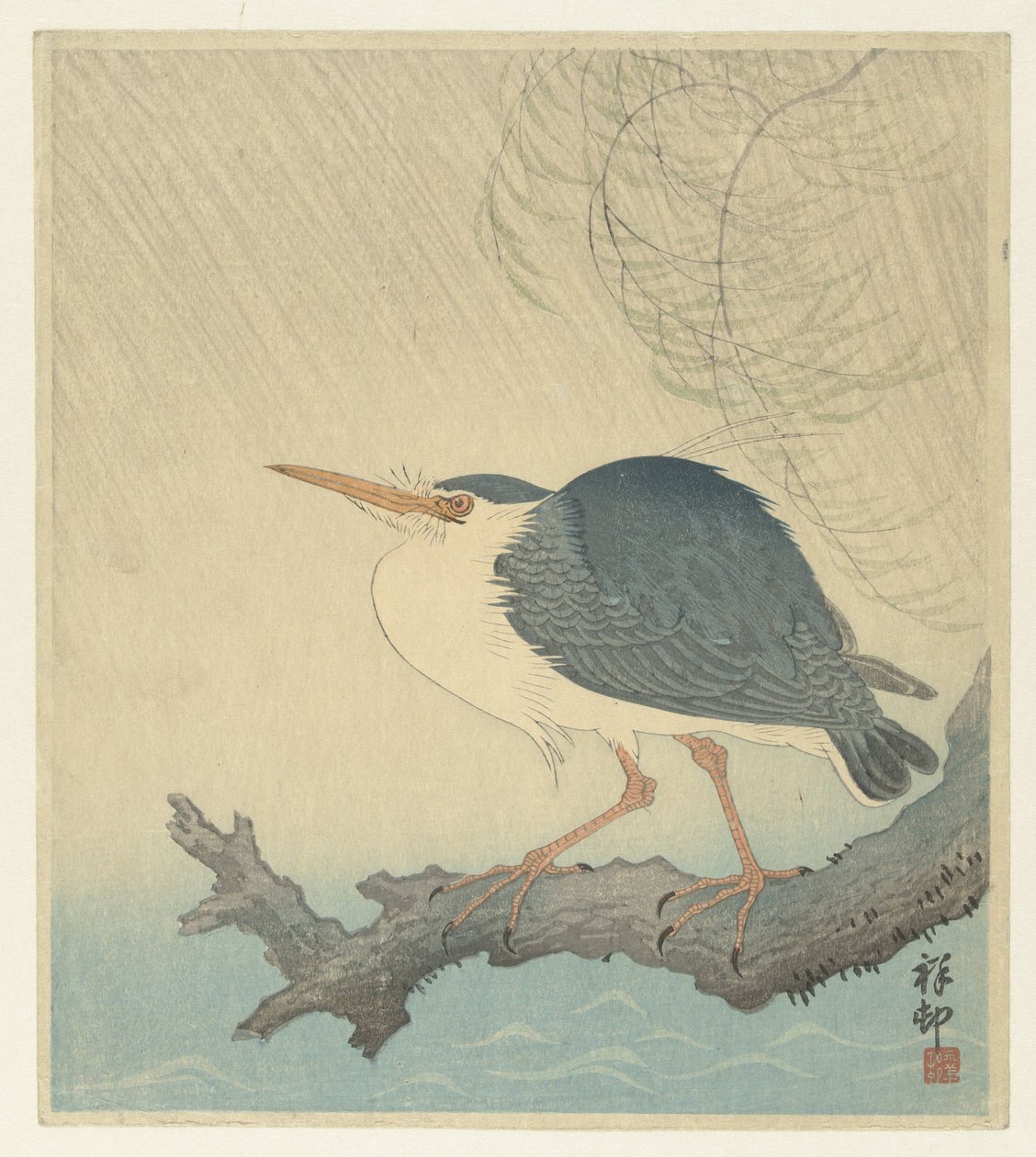 Háp egy fatönkön alkotó: Ohara Koson