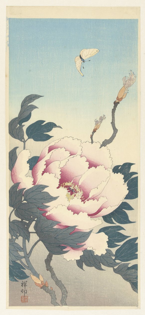 Bazsarózsa pillangóval alkotó: Ohara Koson