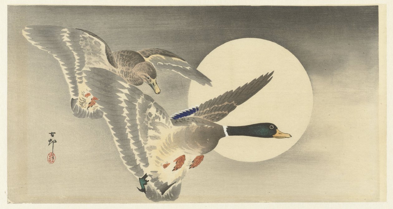 Két kacsa teliholddal alkotó: Ohara Koson