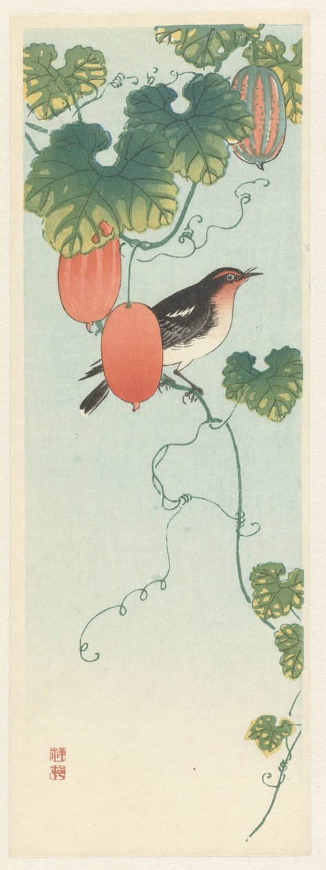 Énekesmadár uborka növényben alkotó: Ohara Koson
