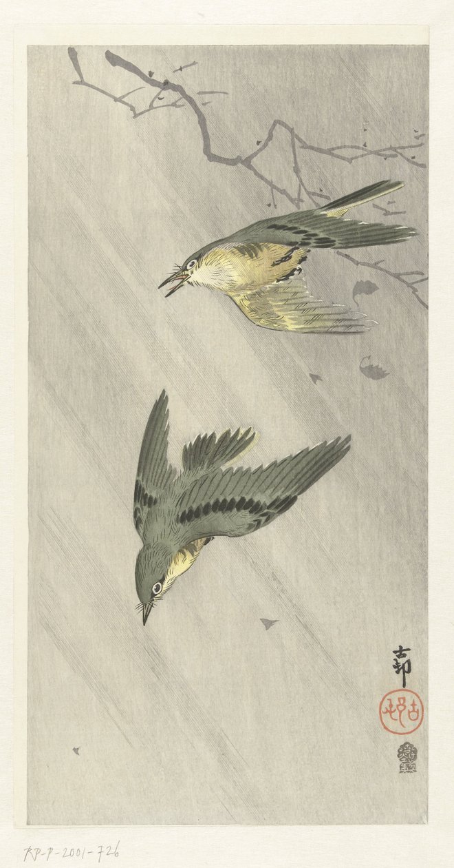 Énekes madarak az esőben alkotó: Ohara Koson