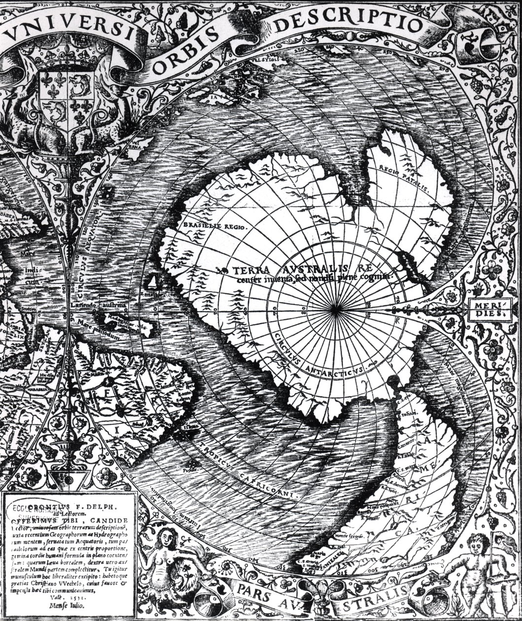 A Déli-sark, részlet a "Mappamonde a Projection Cordiforme" című műből, 1531. alkotó: Oronce Fine