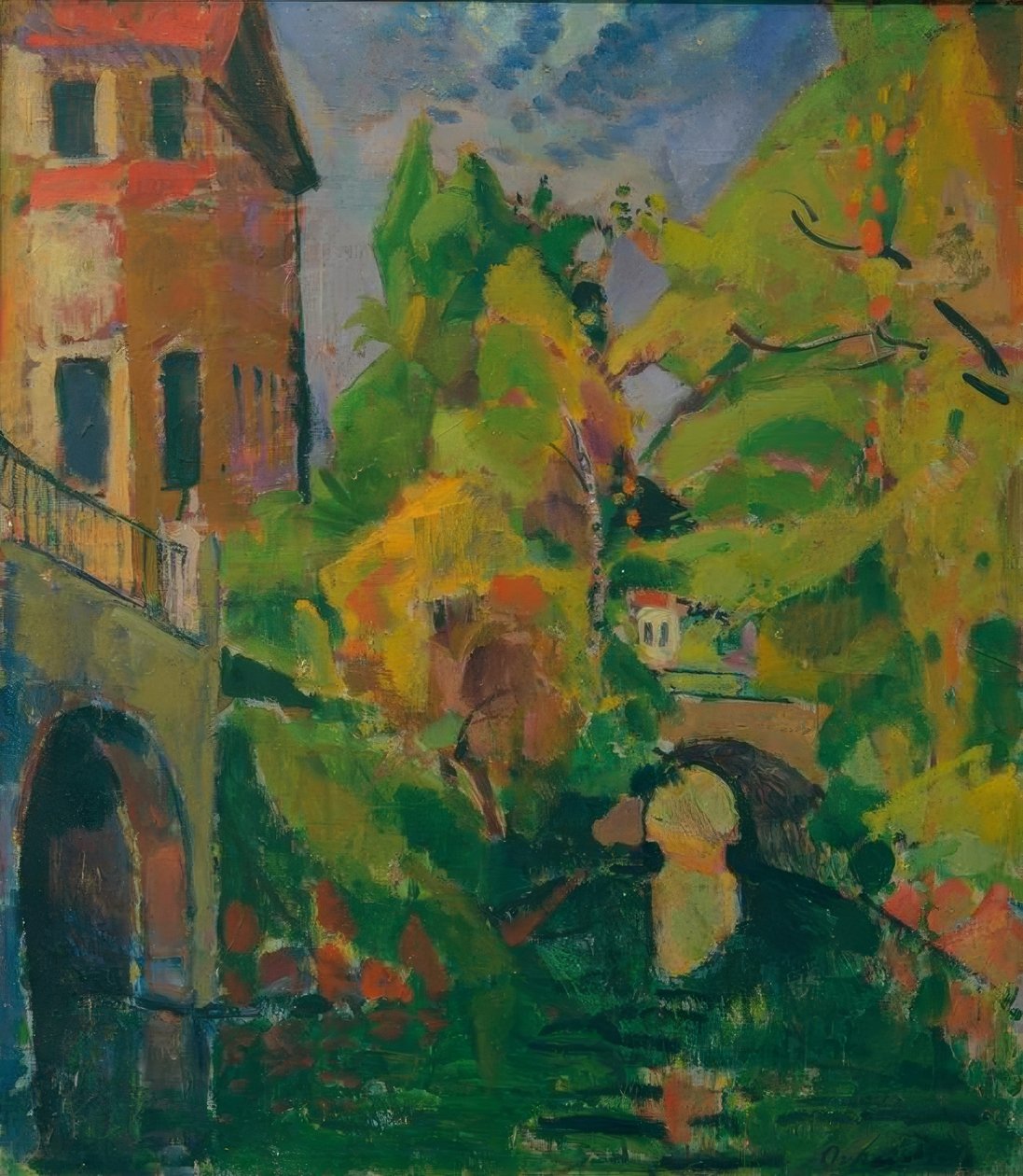Königsalleebrücke csónakházzal alkotó: Oskar Moll