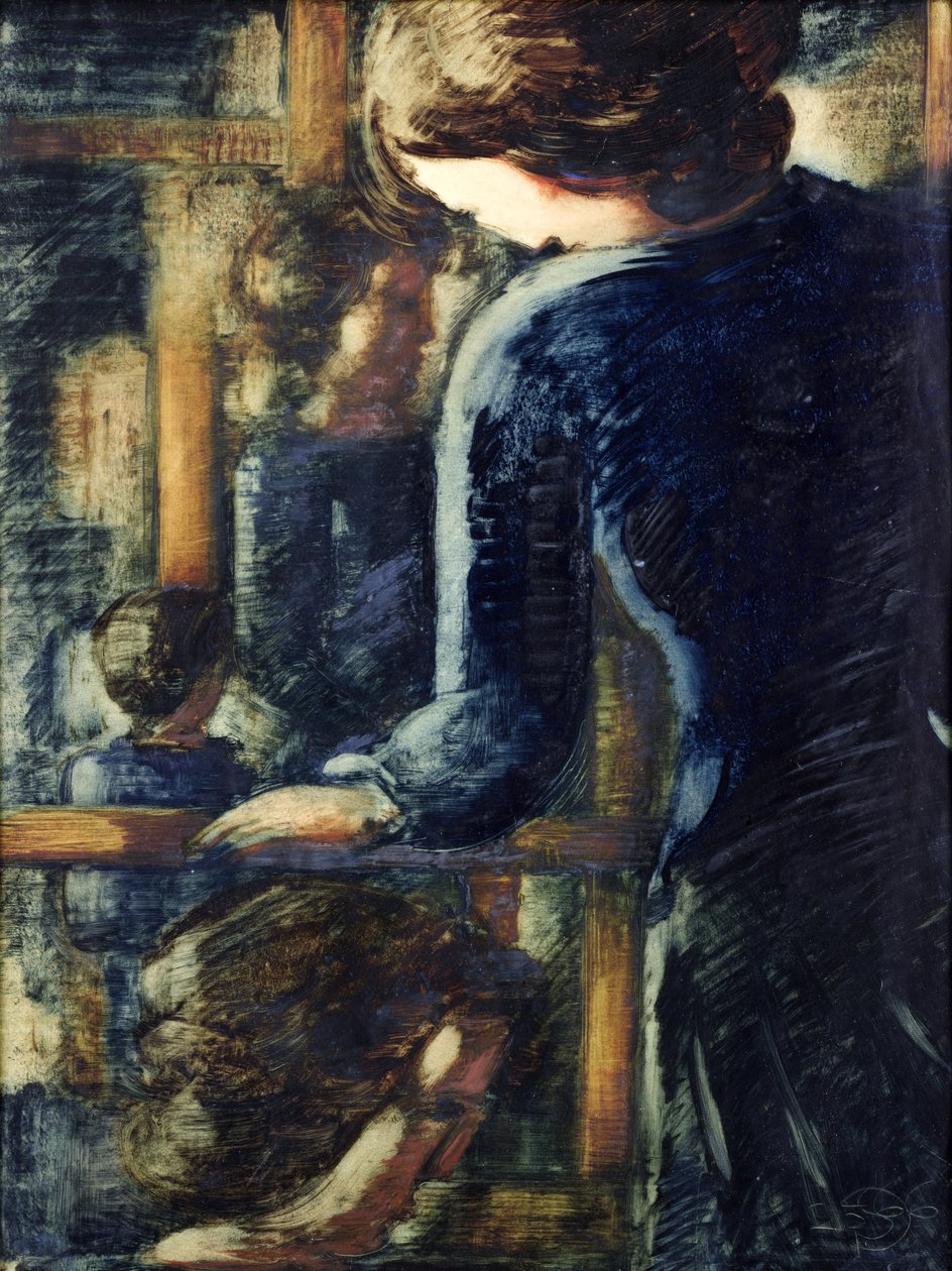 Három lány (és egy fej profilban) (olaj, papír) alkotó: Oskar Schlemmer