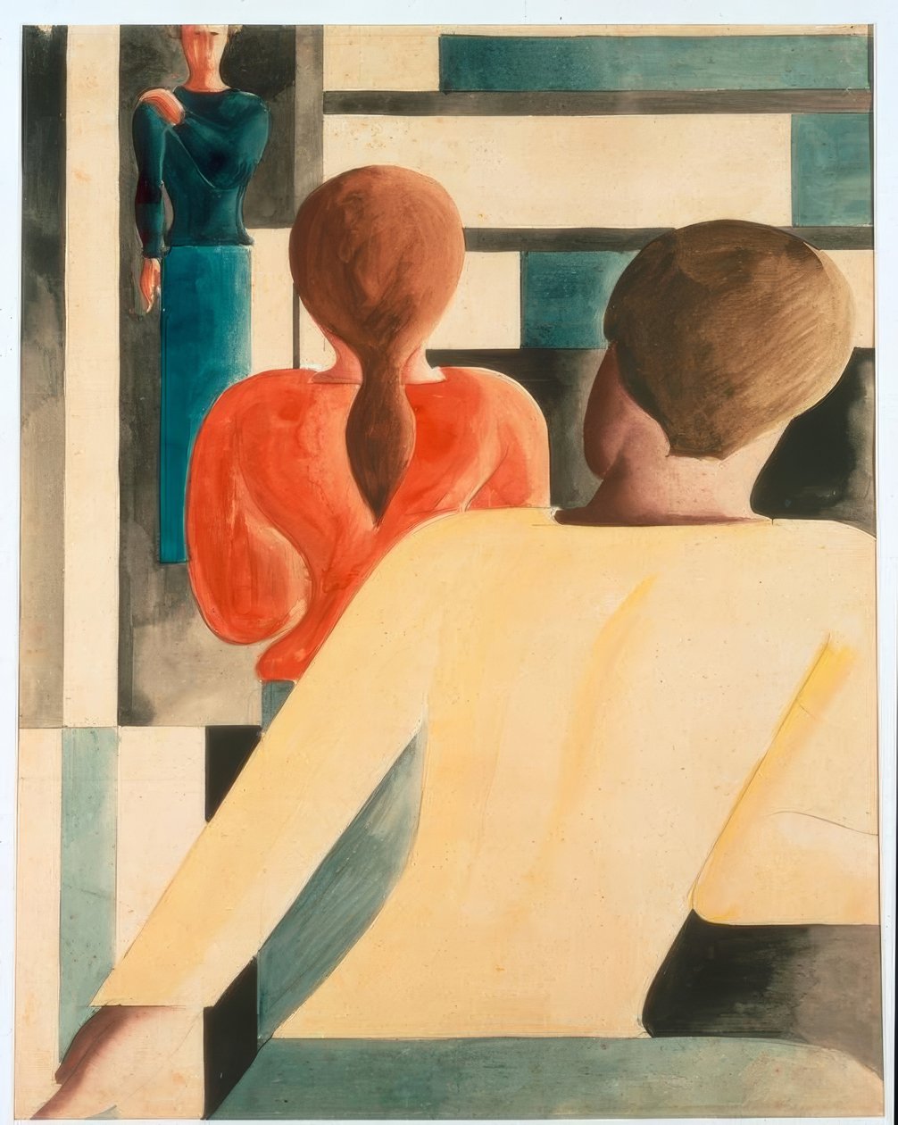 Belseje kék, sárga és piros színben alkotó: Oskar Schlemmer
