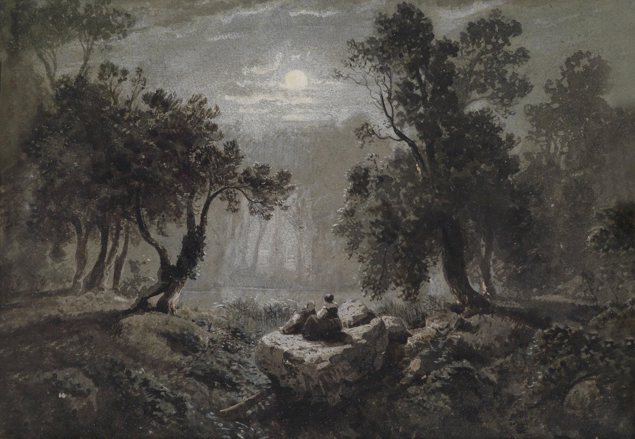 Romantikus erdei táj a holdfényben alkotó: Oswald Achenbach