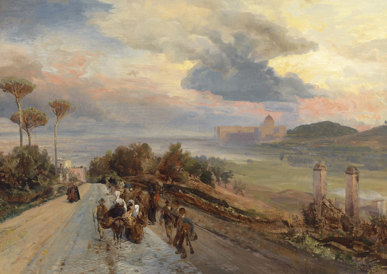 Via Cassia Róma közelében, kilátással a Vatikánra alkotó: Oswald Achenbach