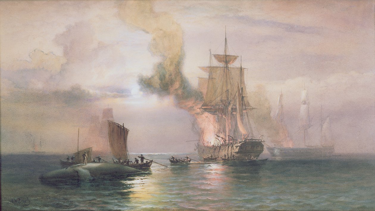 Déli-tengeri bálnavadászok, bálnával együtt, 1875-85 körül alkotó: Oswald Walters Brierly