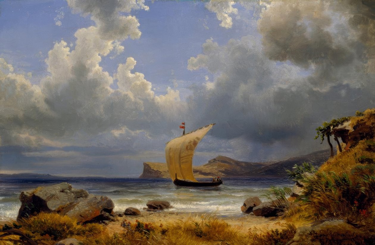 O.Achenbach, vitorlás egy olasz öbölben alkotó: Oswald Achenbach