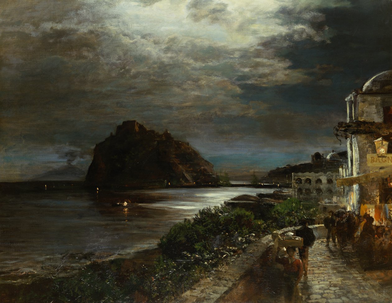 Ischia aragóniai kastély (olaj, vászon) alkotó: Oswald Achenbach
