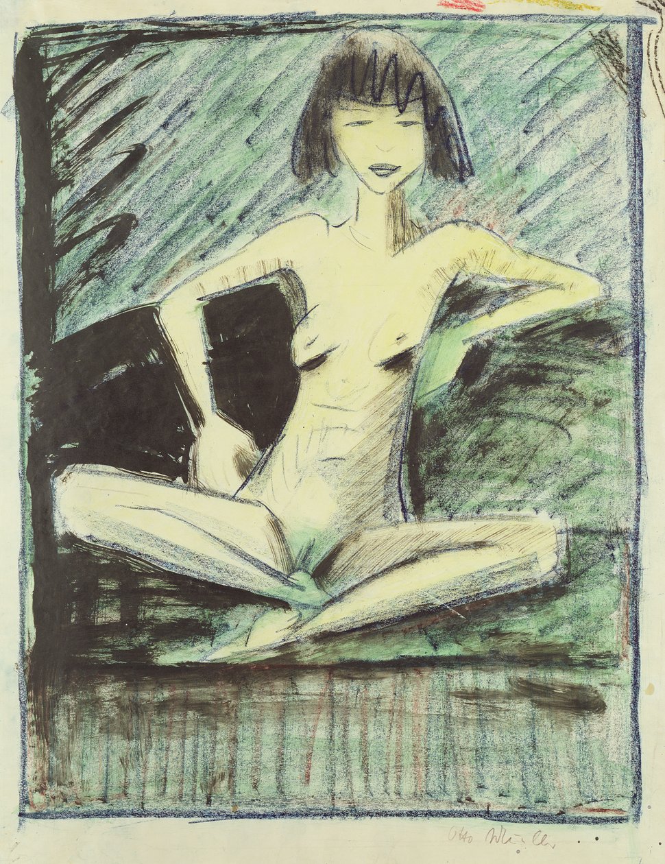 Fiatal cigánylány, 1926 körül (kréta, toll és WC papíron) alkotó: Otto Mueller