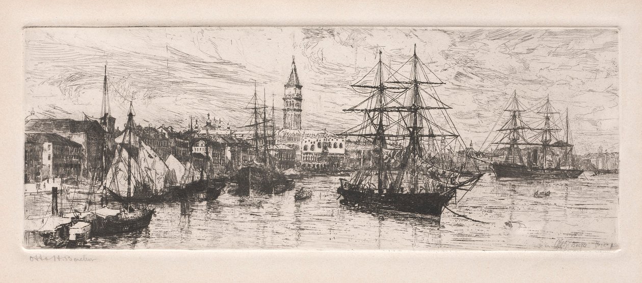 A hajózás és a hercegi palota, 1888. alkotó: Otto H. Bacher