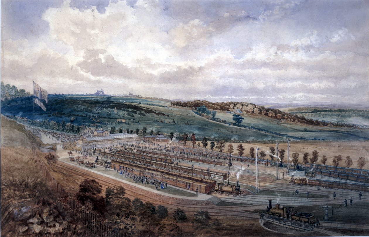 Epsom állomás Derby napon, 1878 (wc papíron) alkotó: P.R. Perry